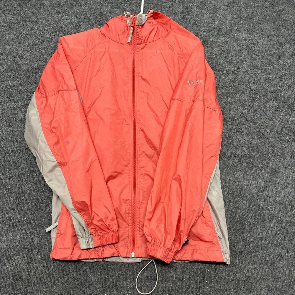 Columbia Jacket Womens Size S Pink Gray Colorblock Nylon Hooded Windbreaker